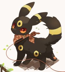  2024 ambiguous_gender black_body black_fur black_sclera eeveelution feral fur generation_2_pokemon hi_res leash looking_at_viewer markings nintendo pokemon pokemon_(species) quadruped red_sclera solo turning_around umbreon ushiinu2 walkies yellow_markings 