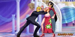  1boy accidental_pervert bare_legs battle black_hair boa_hancock breasts character_name cleavage closed_eyes crossover dress duel earrings eduard_fury female fighting fighting_stance idolmaster idolmaster_cinderella_girls jewelry legs long_hair long_sleeves m.u.g.e.n meme non-web_source one_piece otaku parody pervert producer_(idolmaster) producer_(idolmaster_cinderella_girls_anime) red_dress scene_reference screenshot shirt skirt stage very_long_hair video_game vs 