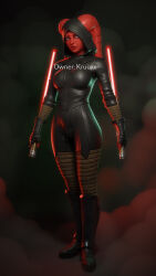  absurd_res alien apulaz blue_eyes breasts clothing female hi_res humanoid kruuxx lekku_(anatomy) lightsaber melee_weapon red_body solo star_wars tralla_vuko twi&#039;lek weapon 