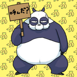  banana bear food fruit genma_saotome giant_panda japanese_text male mammal plant ranma_1/2 simple_background solo text translation_request wantafutoshi yellow_background 