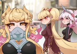  3girls absurdres angry black_sclera blonde_hair bodysuit breasts c_civciv centur-ion_cimelia centur-ion_primera centur-ion_trudea cheating_(relationship) colored_sclera derivative_work distracted_boyfriend_(meme) duel_monster fire high_collar highres looking_at_another medium_breasts medium_hair meme multiple_girls orange_eyes photo-referenced pink_hair red_eyes turning_head twintails yellow_eyes yu-gi-oh! yuri 