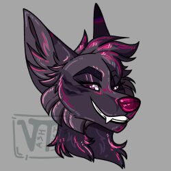  anthro arctic_wolf canid canine canis fangs female headshot_portrait highlights_(coloring) mammal maroon_eyes pelusa pink_highlights portrait red_nose smile solo teeth teeth_showing vashtwiist wolf 