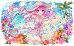  artist_request bare_arms bare_legs bare_shoulders barefoot beach beads bikini bikini_ribbon blanket blue_flower blue_outline blue_petals blue_sky bow breasts cleavage cloud cloudy_sky collarbone crash_fever eyelashes flower frilled_bikini frills game_cg hand_in_own_hair hand_on_own_leg hat hat_bow heart-shaped_petals hibiscus island jang_hui-bin leaf leg_up long_hair looking_at_viewer medium_breasts mountain ocean official_art open_mouth orange_flower outline palm_leaf palm_tree pink_bow pink_eyebrows pink_flower pink_hair pink_petals purple_flower red_eyes red_flower red_outline red_petals ribbon sand saturated see-through see-through_bikini see-through_sleeves short_sleeves sidelocks sky smile solo sparkle sun sun_hat sunlight swimsuit tachi-e too_many_flowers transparent_background tree water water_drop wavy_hair white_bikini white_flower white_hat white_ribbon white_sleeves yellow_flower yellow_petals 