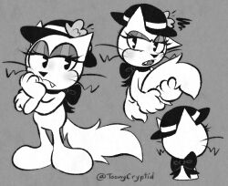  annoyed anthro catoon_(toonycryptid) clothing domestic_cat eyelashes felid feline felis female flower fluffy fluffy_tail glare hand_on_face hat headgear headwear holding_tail looking_at_viewer mammal plant ribbons rule_63 solo tail toonycryptid 