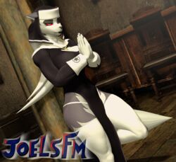  3d_(artwork) anthro canid canid_demon canine church clothed clothing demon digital_media_(artwork) female hellhound helluva_boss hi_res joelsfm looking_at_viewer loona_(helluva_boss) loona_(wolfgal_w_horns) mammal mythological_canine mythological_creature mythology nun nun_outfit solo source_filmmaker_(artwork) 