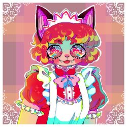  1:1 2019 :3 aliasing alternative_fashion anthro anthrofied apron black_ears blep blush border bow_(feature) bow_ribbon clothing colorful_theme cute_fangs digital_media_(artwork) domestic_cat eyelashes fangs felid feline felis female glistening glistening_eyes glistening_hair hair heart_eyes heart_symbol icon iridescent iridescent_hair j-fashion lace lolita_(fashion) low_res maid_headdress maid_uniform mammal mew_ichigo oekaki pink_eyes pink_nose pink_theme red_blouse red_hair shaded smile solo sparkles sparkling_hair suippupupu sweet_lolita teeth tokyo_mew_mew tongue tongue_out uniform white_apron white_border white_clothing 