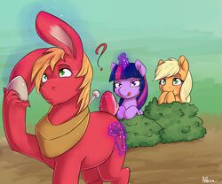  2017 6:5 alasou applejack_(mlp) big_macintosh_(mlp) blonde_hair brother_(lore) brother_and_sister_(lore) cutie_mark earth_pony equid equine female feral freckles friendship_is_magic glowing green_eyes group hair hasbro hi_res hiding hiding_behind_bush hiding_behind_object horn horse long_ears long_hair magic male mammal multicolored_hair my_little_pony mythological_creature mythological_equine mythology outside plant pony purple_eyes question_mark shrub sibling_(lore) sister_(lore) smile tongue tongue_out twilight_sparkle_(mlp) unicorn 