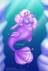  5_fingers anthro breasts female feneksia fingers fish generation_3_pokemon hair hi_res marine merfolk mermay nintendo pink_hair pokemon pokemon_(species) solo split_form text url walrein 