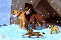  2015 alpha_rain disney felid female feral group hi_res kenta kiara_(the_lion_king) kovu_(the_lion_king) lion male mammal outside pantherine sala snow the_lion_king young young_feral 