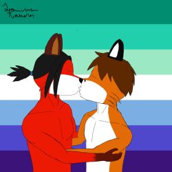  anthro brazilian_artists duo gay_couple hi_res hug jaime_manedwolf jamisson_tavares kissing lgbt lgbt_pride male male/male mark_fox pride_colors romantic romantic_couple standing vincian_pride_colors 