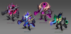  1boy alternate_color alternate_costume armor dark_star_malphite english_commentary full_body glowing glowing_eyes gradient_background grey_background highres league_of_legends male_focus malphite multiple_views sharp_teeth teeth vladbacescu 