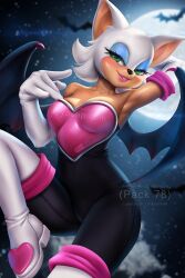  anthro ayyasap bat big_breasts breasts cleavage clothed clothing eyelashes eyeshadow female flying gloves handwear makeup mammal night rouge_the_bat sega solo sonic_the_hedgehog_(series) wings 