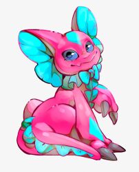  bandai_namco blue_eyes bow_tie claws digimon digimon_(species) elizamon feral frill_(anatomy) hi_res membrane_(anatomy) membranous_frill nuitt pink_body pink_scales scales scalie solo 