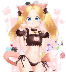  animal_ears bell blonde_hair blue_eyes blush bra breasts cat_cutout cat_ear_panties cat_ears cat_lingerie cat_tail cleavage cleavage_cutout clothing_cutout female frilled_bra frills jingle_bell long_hair looking_at_viewer maria_robotnik meme_attire navel neck_bell panties paw_pose side-tie_panties solo sonic_(series) tail twintails underwear unichrome-uni 