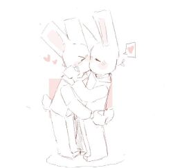  &gt;_&lt; 2023 blush blush_lines bunonthemoon closed_eyes duo french_kissing fur heart_symbol kissing lagomorph leporid male mammal polygonal_background rabbit robloxian romantic romantic_couple simple_background speech_bubble white_background white_body white_fur 