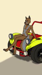  4_toes 9:16 anthro bent_legs brown_body brown_fur canid canine canis car claws clothing codex_the_wolf colored digital_drawing_(artwork) digital_media_(artwork) dune_buggy feet femboy fur grey_eyes headlights hi_res kicking_legs leaning leaning_backward machine male mammal motor_vehicle outside pawpads paws portrait sand simple_background sitting sitting_on_car sitting_on_vehicle solo solo_focus tail toes underwear vehicle wheel wolf 