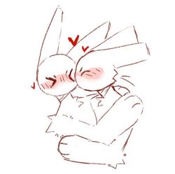  &gt;_&lt; 2023 blush blush_lines bunonthemoon closed_eyes duo fur hug kissing kissing_cheek lagomorph leporid male mammal nude_anthro nude_male rabbit romantic romantic_couple slim_anthro slim_male white_body white_fur 