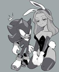  animal_ears arborialrodent black_leotard blush breasts cleavage fake_animal_ears fake_tail female greyscale highres leotard maria_robotnik monochrome playboy_bunny rabbit_ears rabbit_tail shadow_the_hedgehog sonic_(series) strapless strapless_leotard tail wrist_cuffs 