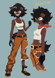  2020 anthro bandana bottomwear brown_body brown_fur canid canine canis clothing colo domestic_dog emiru_iero female fur kerchief mammal midriff pants shirt solo tank_top topwear torn_bottomwear torn_clothing torn_pants 