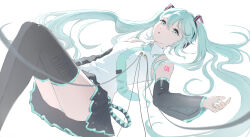  absurdres aqua_eyes aqua_hair aqua_nails aqua_necktie aqua_trim arm_tattoo bare_shoulders birthday black_sleeves black_thighhighs cable collared_shirt commentary crying crying_with_eyes_open detached_sleeves female hatsune_miku headphones highres iolamb69919 long_hair long_sleeves looking_at_viewer lying necktie on_back on_floor panties pantyshot parted_lips pleated_skirt see-through see-through_sleeves shirt skirt sleeveless sleeveless_shirt solo tattoo tears tears_from_one_eye thighhighs tie_clip underwear very_long_hair vocaloid white_panties white_shirt wide_sleeves 