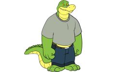  3_toes 4_fingers alligator alligatorid alpha_channel anthro biped bottomwear brok_(brok_the_investigator) brok_the_investigator clothing cowcat_games crocodilian feet fingers green_body hubie360 male official_art pants reptile scalie shirt smile solo toes topwear 