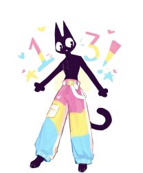  2023 black_body black_eyes black_fur bunonthemoon domestic_cat felid feline felis fur happy hi_res lgbt_pride male mammal pansexual_pride_colors pants_only pride_colors shirtless_anthro shirtless_male slim_anthro slim_male solo 