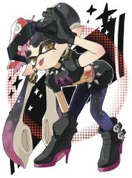  :p black_choker black_footwear black_gloves black_hair black_shirt black_shorts boots bow-shaped_hair callie_(splatoon) choker commentary_request crop_top earrings female food food-themed_earrings food-themed_hair_ornament food_art full_body gloves gradient_hair hair_ornament hand_on_own_leg high_heel_boots high_heels highres holding holding_removed_eyewear inkling jewelry long_hair midriff mole mole_under_eye multicolored_hair navel octopus_tattoo official_alternate_costume panties panty_straps pantyhose pantyhose_under_shorts pink_hair pink_panties pointy_ears puffy_short_sleeves puffy_sleeves purple_pantyhose shirt short_sleeves shorts solo spiked_choker spikes splatoon_(series) splatoon_2 star-shaped_pupils star_(symbol) stomach_tattoo suction_cups sunglasses symbol-shaped_pupils tako-san_wiener tattoo tentacle_hair thick_eyebrows tongue tongue_out twintails two-tone_hair underwear unworn_eyewear yattpki3wfyvsm5 yellow_eyes 