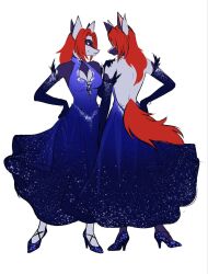  anthro canid clothing digo_marrallang dreamkeepers dress duo female female/female footwear hi_res indi_marrallang indigo_marrallang mammal missachan shoes sibling_(lore) swing_dance twins_(lore) 