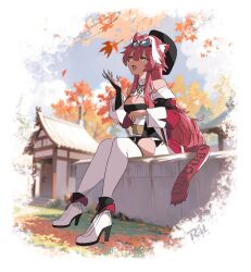  animal_ears ankle_boots autumn_leaves beret black_hat black_tube_top boots breasts cat_ears cat_girl cat_tail cleavage cup disposable_cup female goggles goggles_on_head hat highres hololive hololive_english jacket large_breasts long_hair open_mouth pink_hair pink_jacket r3dfive raora_panthera smile solo strapless tail thighhighs tube_top vest virtual_youtuber white_footwear white_thighhighs white_vest yellow_eyes 