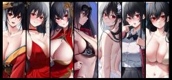  absurdly_long_hair ahoge arm_support arm_up azur_lane back bare_arms bare_shoulders bespectacled bikini black_bikini black_bow black_bowtie black_hair black_pantyhose black_skirt black_thighhighs blue_sky blurry blurry_background blush bow bowtie bra_visible_through_clothes breasts button_gap china_dress chinese_clothes choker cleavage cleavage_cutout closed_mouth clothes_pull clothing_cutout cloud cloudy_sky collarbone collared_shirt commentary_request crossed_bangs cup day dress dress_pull drinking_glass eyewear_on_head female from_behind glasses grey_background hair_between_eyes hair_intakes hair_ornament highres holding holding_cup huge_breasts jacket japanese_clothes kimono large_breasts long_hair long_sleeves looking_ahead looking_at_viewer mask mask_on_head median_furrow navel off_shoulder official_alternate_costume official_alternate_hairstyle one_side_up open_clothes open_jacket open_mouth outdoors pantyhose pulling_own_clothes red_choker red_dress red_eyes red_jacket red_kimono round_eyewear semi-rimless_eyewear shirt side_slit sideboob simple_background sitting skindentation skirt skirt_hold sky sleeveless sleeveless_dress smile spilling stomach sunglasses swimsuit taihou_(azur_lane) taihou_(enraptured_companion)_(azur_lane) taihou_(forbidden_feast)_(azur_lane) taihou_(phoenix&#039;s_spring_song)_(azur_lane) taihou_(sweet_time_after_school)_(azur_lane) taihou_(temptation_on_the_sea_breeze)_(azur_lane) thigh_strap thighhighs thighs tongue tongue_out very_long_hair white_background white_bikini white_dress white_shirt yorugami_rei 