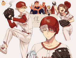  4boys amedan bad_id bad_twitter_id bakugou_katsuki baseball baseball_cap baseball_mitt baseball_uniform blonde_hair blue_eyes blush_stickers boku_no_hero_academia brown_hair burn_scar closed_eyes endeavor_(boku_no_hero_academia) female fire goggles goggles_on_eyes grey_eyes hat hawks_(boku_no_hero_academia) heterochromia highres ice inactive_account multicolored_hair multiple_boys nippon_professional_baseball open_mouth red_eyes red_hair red_wings scar scar_on_face smile split-color_hair sportswear todoroki_shouto touhoku_rakuten_golden_eagles two-tone_hair uraraka_ochako white_hair wings 