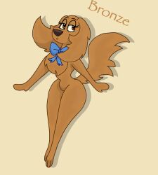  anthro bird_dog bow_ribbon bow_tie bronze_bronbell_(luxioboi22) canid canine canis chest_tuft cocker_spaniel domestic_dog eyelashes female fluffy fluffy_tail fur hi_res hunting_dog luxioboi22 mammal orange_body orange_fur short_stack simple_background solo spaniel tail tuft 