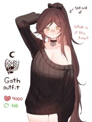  absurdres blush breasts brown_hair cleavage english_text engrish_text highres indie_virtual_youtuber large_breasts like_and_retweet long_hair looking_at_viewer meme ranguage simple_background sky_above_me sky_above_me_(vtuber) twitter_strip_game_(meme) very_long_hair virtual_youtuber white_background 