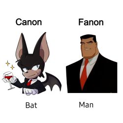  1:1 anthro bat black_body black_fur blue_eyes bruce_wayne container cup drinking_glass fur glass glass_container glass_cup hi_res human humor male mammal necktie p0intless27 sega sonic_the_hedgehog_(series) style_emulation wine_glass wings 