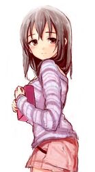  bad_id bad_pixiv_id black_hair brown_eyes commentary_request female fujiwara_hajime furorida idolmaster idolmaster_cinderella_girls long_hair smile solo sweater 