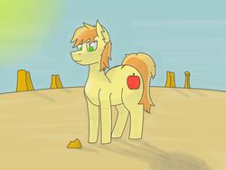  4:3 absurd_res ass big_butt blonde_hair braeburn_(mlp) cutie_mark desert digital_media_(artwork) dirt earth_pony equid equine feral friendship_is_magic green_eyes hair hasbro hi_res hooves horizon horse kokopingas98 landscape looking_down male mammal mane mesa_(landscape) my_little_pony orange_hair orange_tail pony quadruped red_hair rock shadow sky skyscape smile smirk solo tail yellow_body yellow_tail 