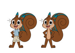  agender ambiguous_gender anthro black_eyes blue_clothing brown_body brown_head brown_paws brown_tail clothed clothing creamygrapes hi_res mammal multicolored_body nude pink_nose pupils raised_tail rodent sci_(scimunk) sciurid smile solo standing tail toony tree_squirrel two_tone_face 