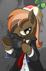  absurd_res agent_47 anthro brown_body brown_fur brown_hair button_mash_(mlp) clothed clothing coat crossover earth_pony equid equine facial_hair feral friendship_is_magic friendshipismetal777 fur hair hasbro hat headgear headwear hi_res hitman_(series) horse male mammal moustache my_little_pony necktie pony propeller_hat solo suit topwear wire young young_anthro young_feral young_male 