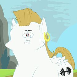  1:1 2017 animated anontheanon blonde_hair bulk_biceps_(mlp) cutie_mark ear_piercing equid equine feathered_wings feathers feral friendship_is_magic hair hasbro hi_res male mammal meme my_little_pony mythological_creature mythological_equine mythology open_mouth pegasus piercing red_eyes short_playtime sky solo white_body white_feathers wings 