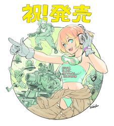  alien allen_o&#039;neil bandana baseball_cap blonde_hair breasts brown_eyes brown_hair brown_shorts caterpillar_tracks crop_top fio_germi glasses gloves gun hat holding knee_pads large_breasts long_hair looking_at_viewer marco_rossi mars_people metal_slug metal_slug_attack midori_schumann midriff military military_vehicle motor_vehicle navel official_art ponytail prisoner_of_war_(metal_slug) round_eyewear second-party_source senno_aki shorts smile snk sv001_(metal_slug) tank vest weapon 