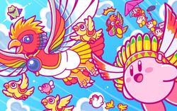  assistant_waddle_dee beanie bird birdon_(kirby) blue_sky blush_stickers bow bowtie bronto_burt camera_waddle_dee channel_ppp chick chicken cloud commentary_request copy_ability dyna_blade dyna_chick female flying hang_gliding hat headdress headphones kirby kirby_(series) looking_at_another microphone microphone_waddle_dee native_american_headdress official_art open_mouth pilot_helmet reporter_waddle_dee sky smile starman_(kirby) tookey twizzy waddle_dee wing_kirby 